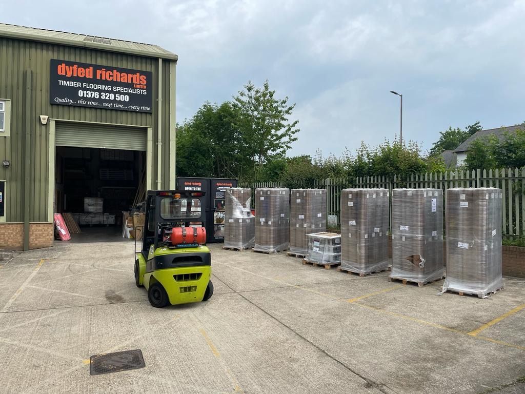 Dyfed Richards' warehouse with pallets ready to get delivered