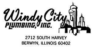 A black and white logo for windy city plumbing inc.