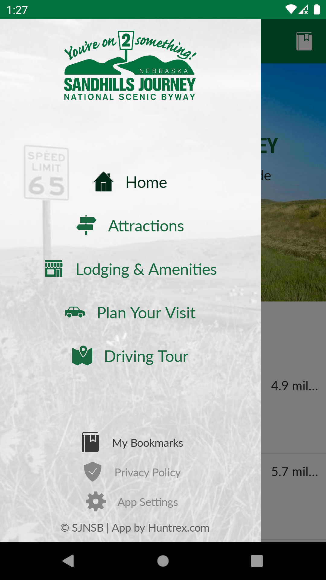 A screenshot of the sandhills journey app on a cell phone.