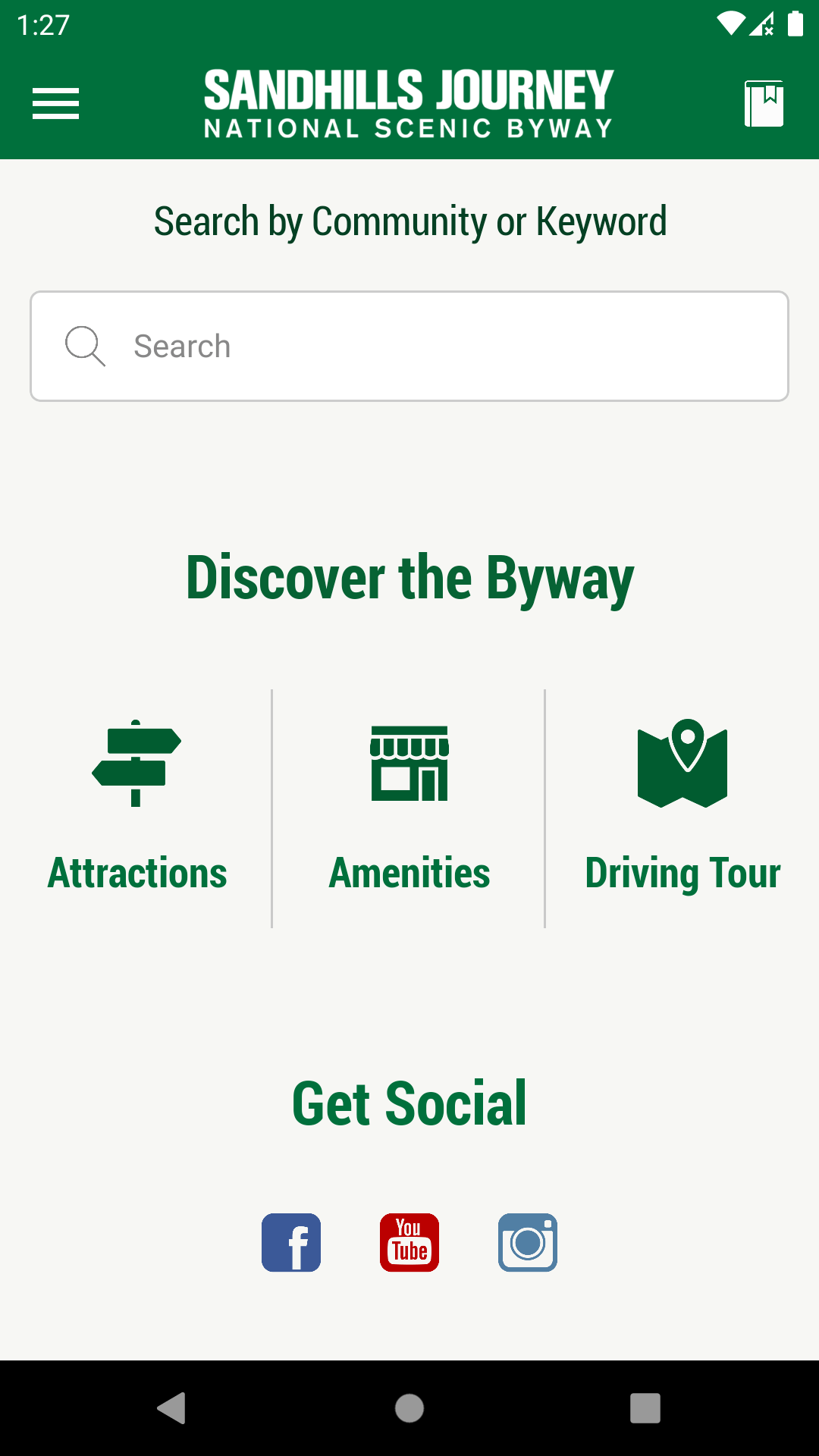 A screenshot of the sandhills journey app on a cell phone.