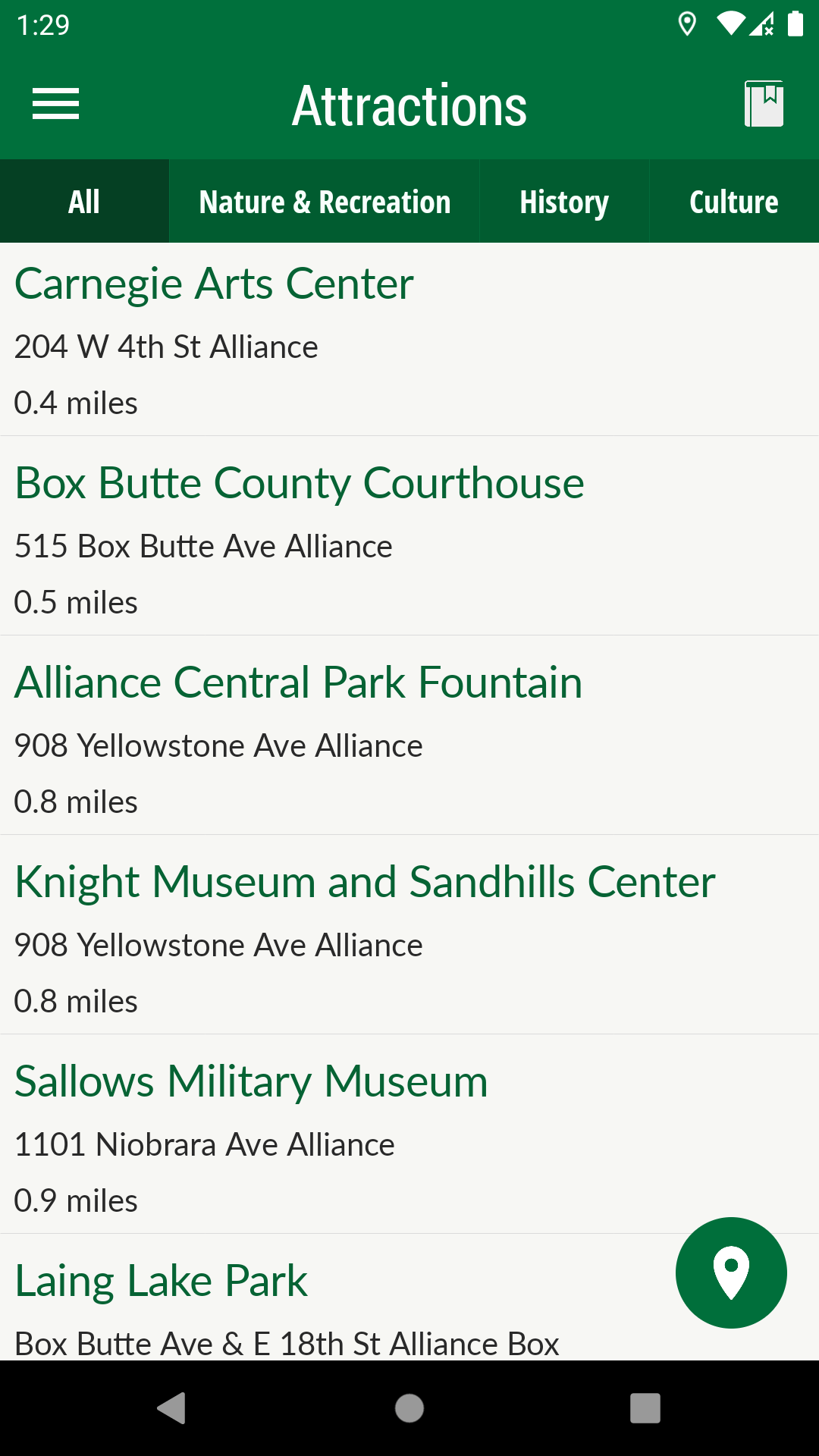 A screenshot of the attractions app on a cell phone.