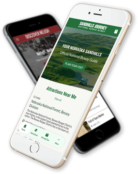 Two smartphones displaying travel app content. One is white, one is black.