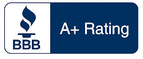 A blue button that says bbb a + rating