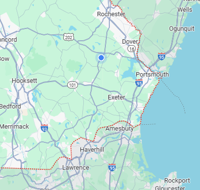 A map of the state of new hampshire showing roads and cities. A map of the state of new hampshire showing roads and cities.