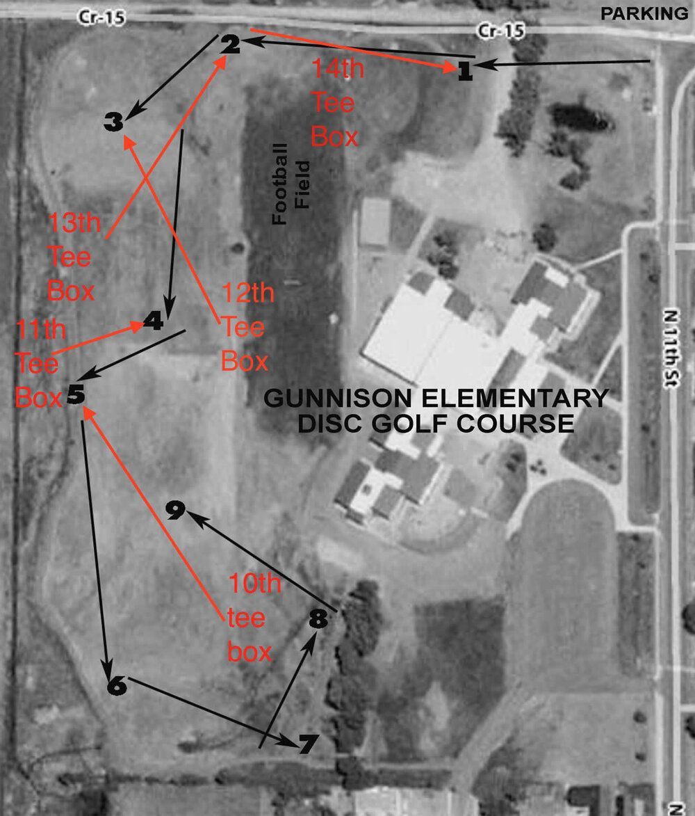 An aerial view of gunnison elementary disc golf course