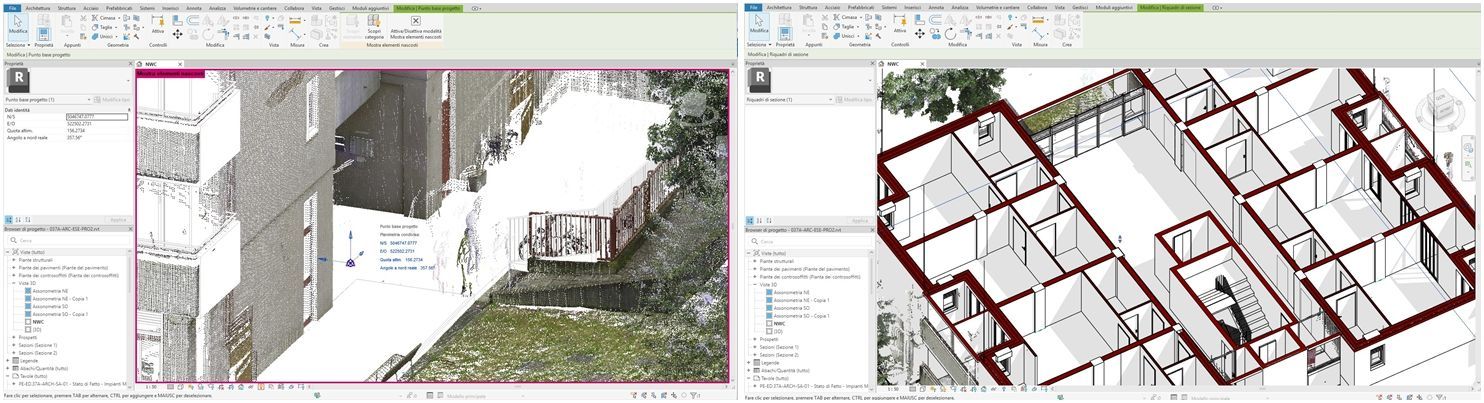 Nuvola Punti, Modellazione Revit, Georeferenza, Recap