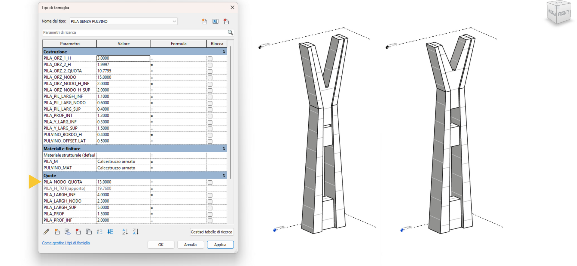Parametrizzazione Revit - Pila - Metadati - Oggetto Infrastrutturale BIM