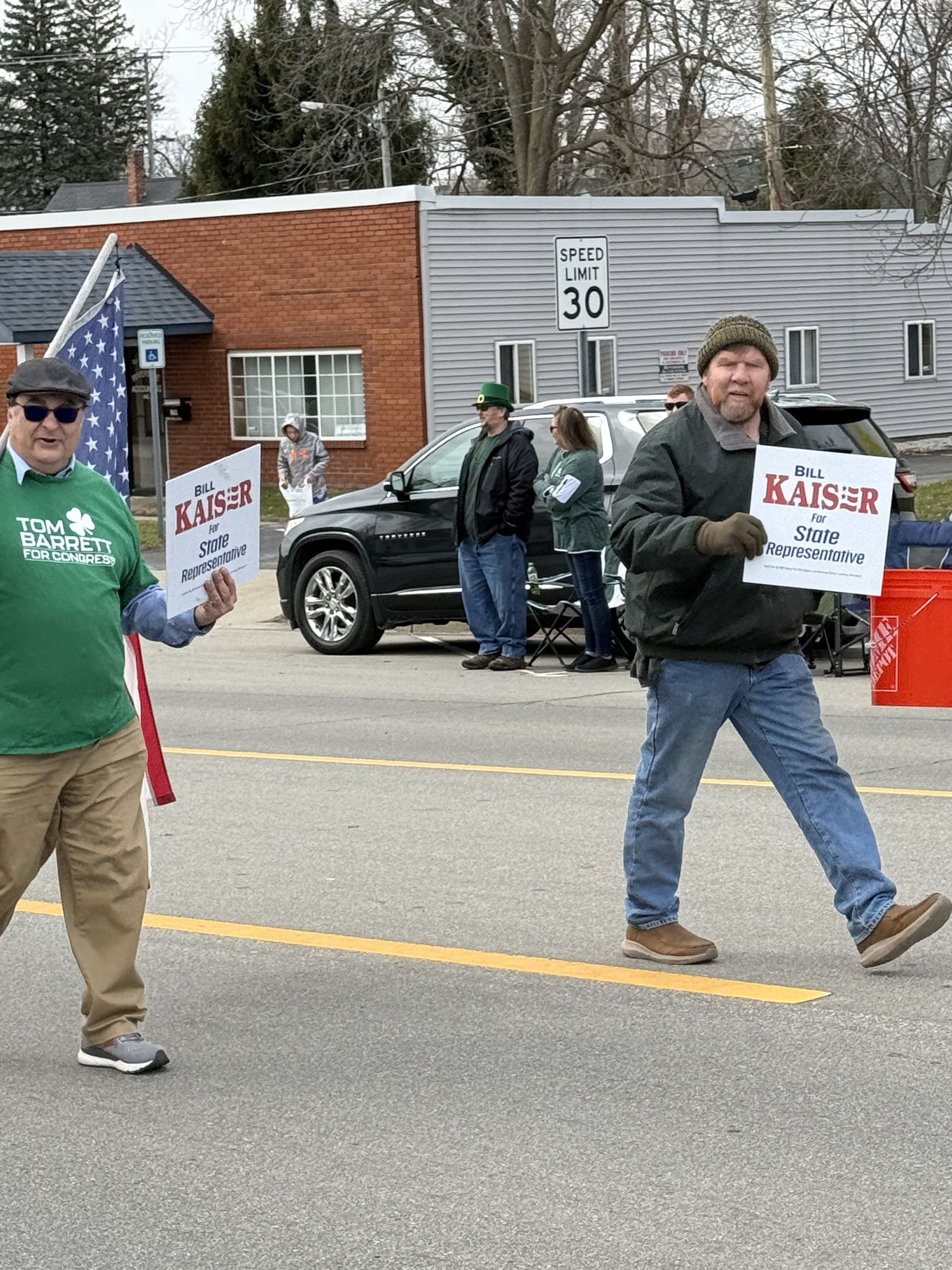 Bill Kaiser St. Patrick's day parade holding