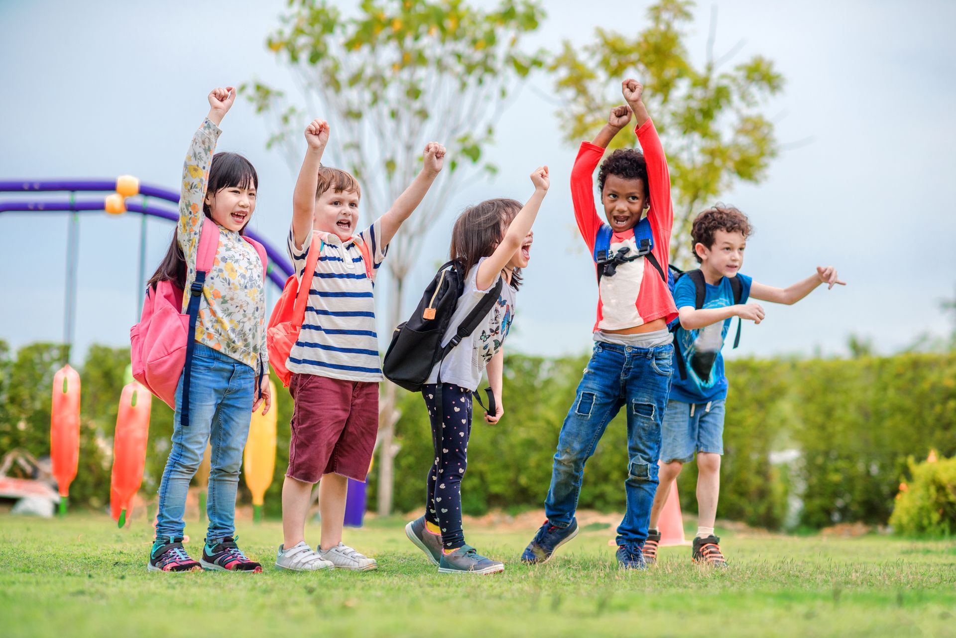 Group of mixed race kindergarten, preschool are enjoy happy playing together