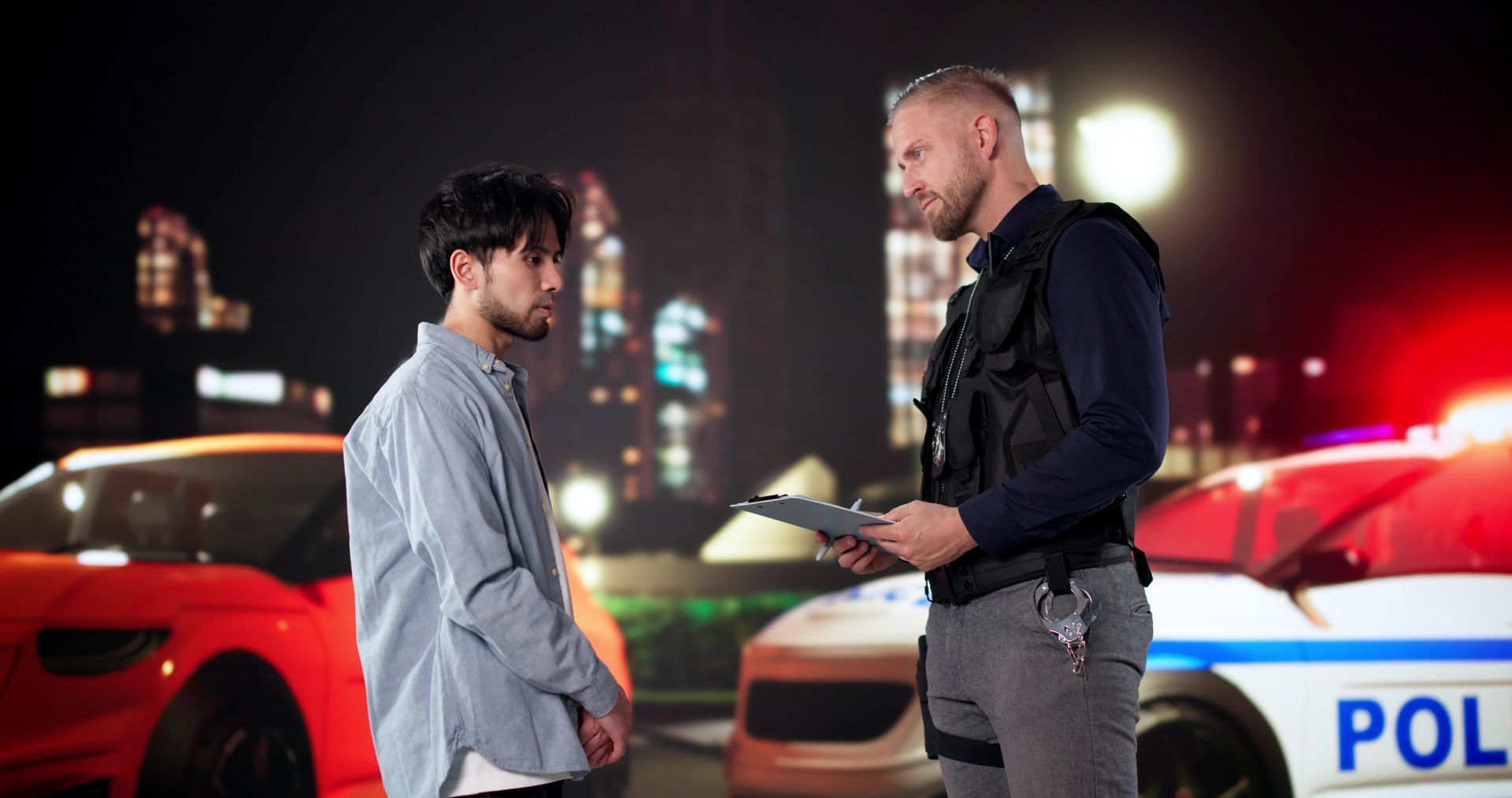 A man is stopped by a police officer.