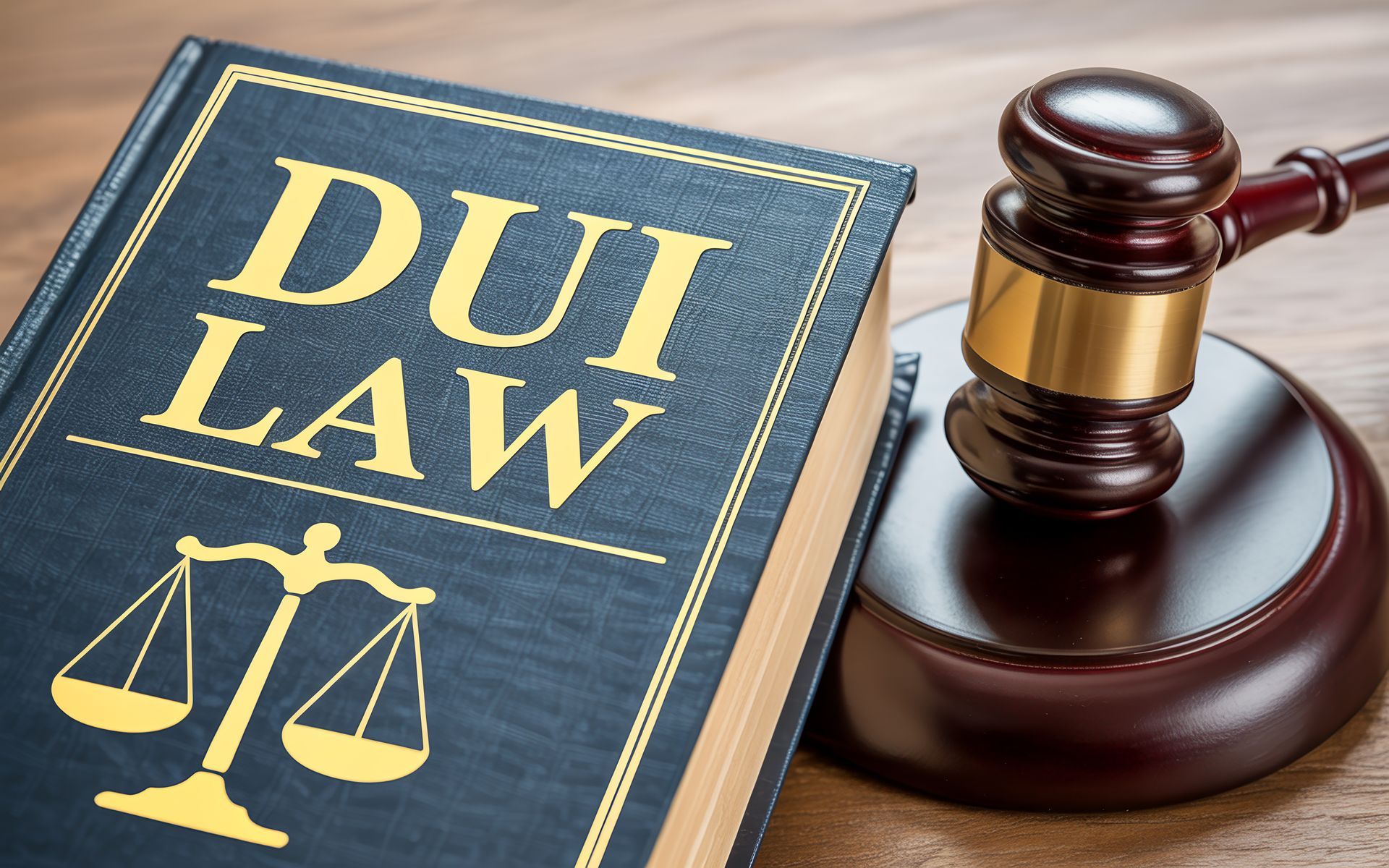 Close-up of a DUI law book and court gavel for a DUI defense lawyer.