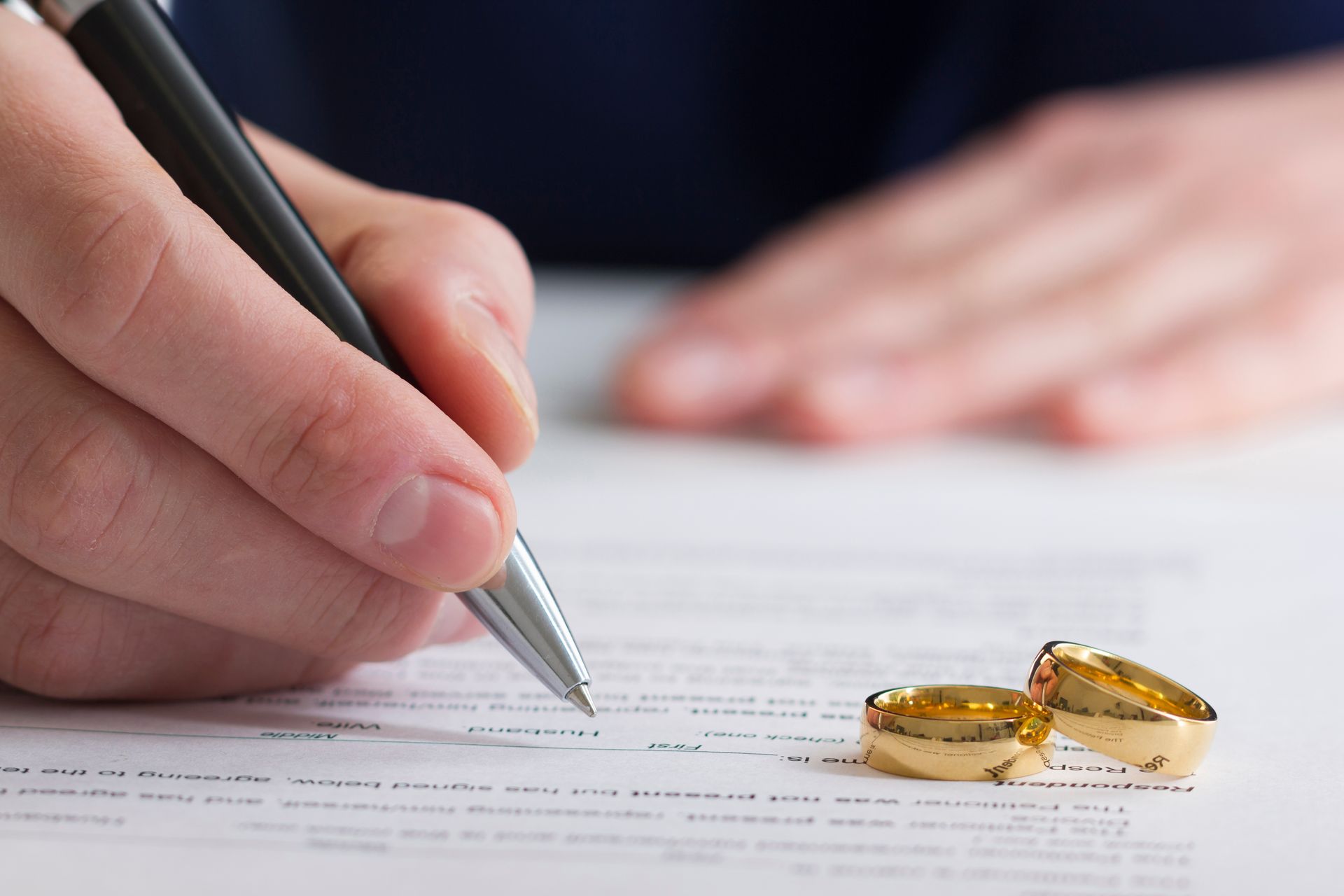 Husband signing decree of divorce. Husband signing decree of divorce.