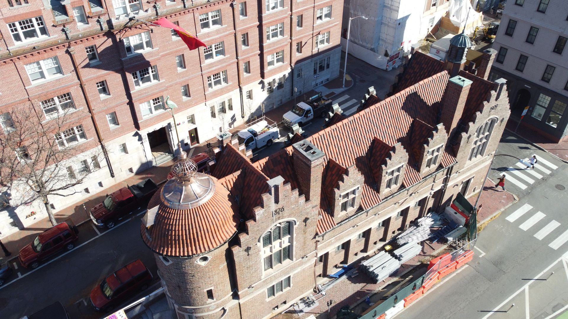 Completed historic roof restoration on the Harvard Lampoon building in Cambridge, MA
