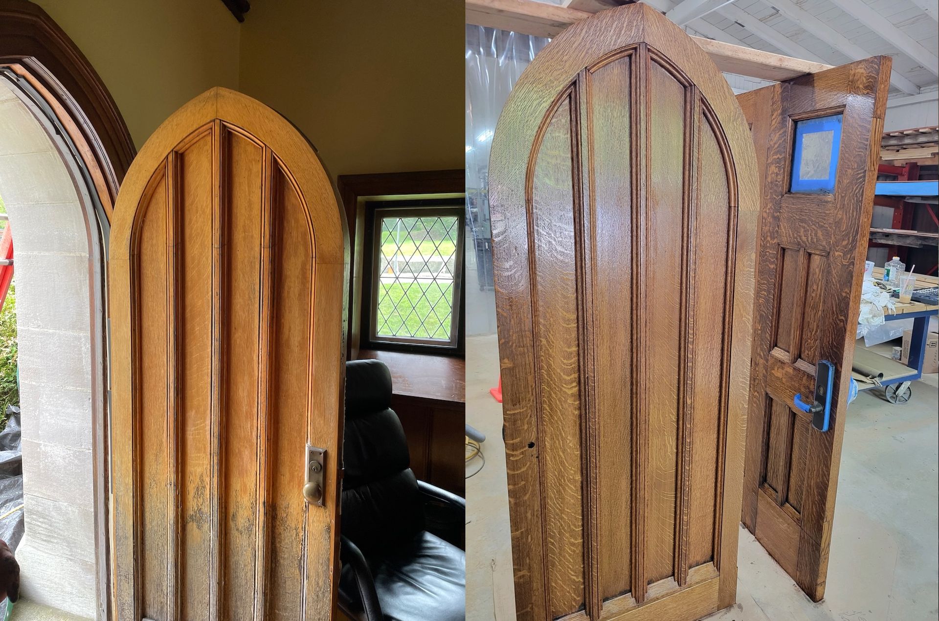 Historic wood door restoration at Hopedale Unitarian Church — Hopedale, MA by Cenaxo