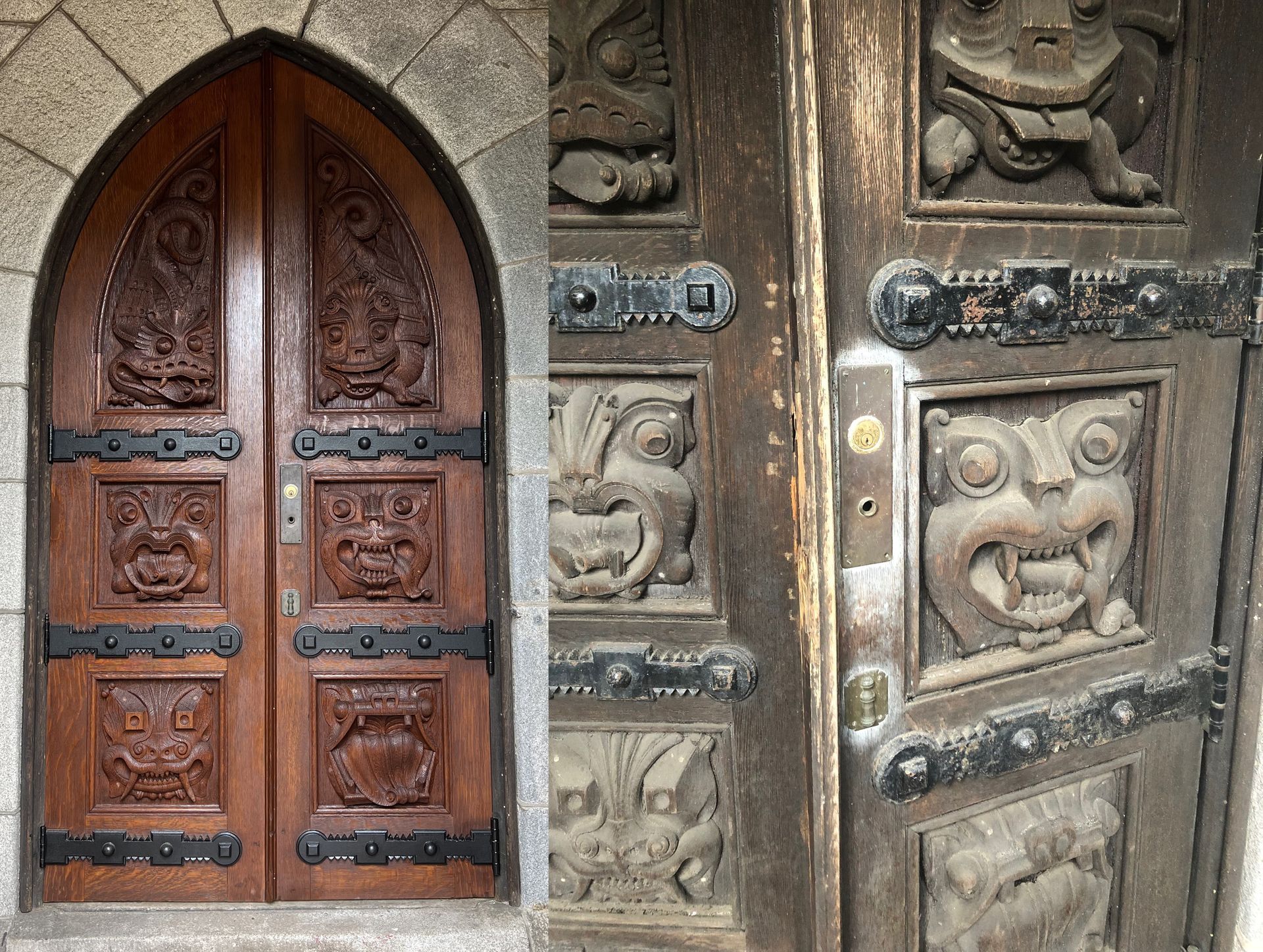 Historic wood door restoration at St. Anthony Hall — before and after by Cenaxo