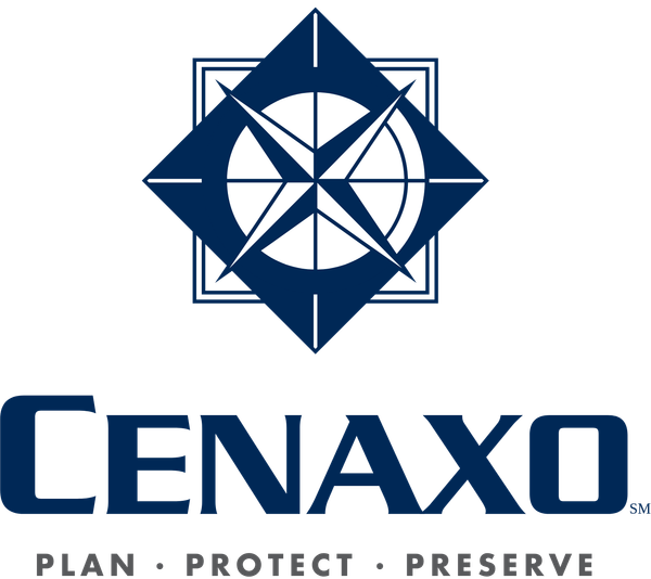 CENAXO logo featuring a blue compass icon above the company name and the slogan: PLAN · PROTECT · PRESERVE.