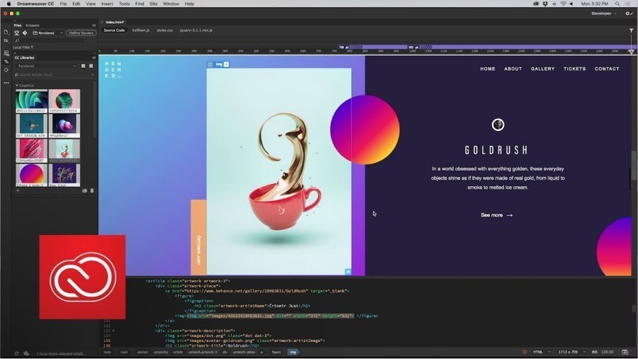 Giao diện của Adobe Dreamweaver CC