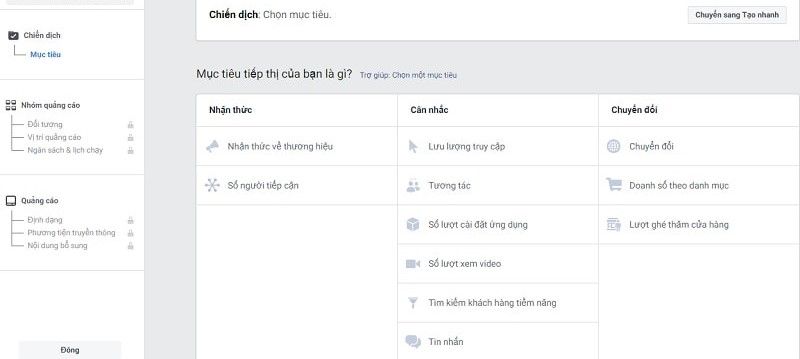 Lựa chọn mục tiêu quảng cáo phù hợp