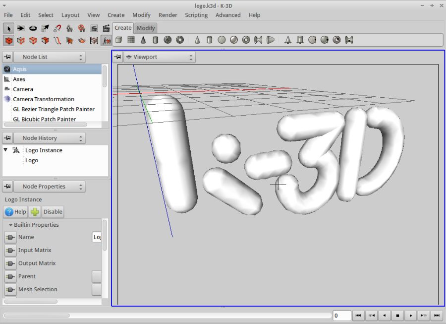Giao diện làm việc của K-3D Giao diện làm việc của K-3D