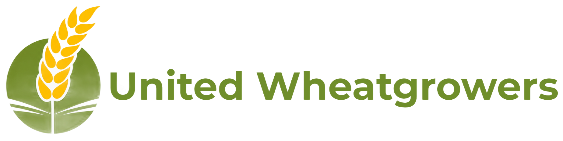 United Wheatgrowers NZ logo in white on a brown background with leaf emblem