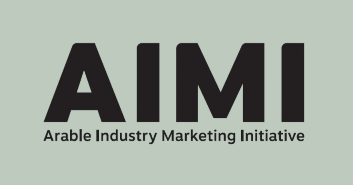 AIMI logo in bold black letters with “Arable Industry Marketing Initiative” beneath on a light gray background