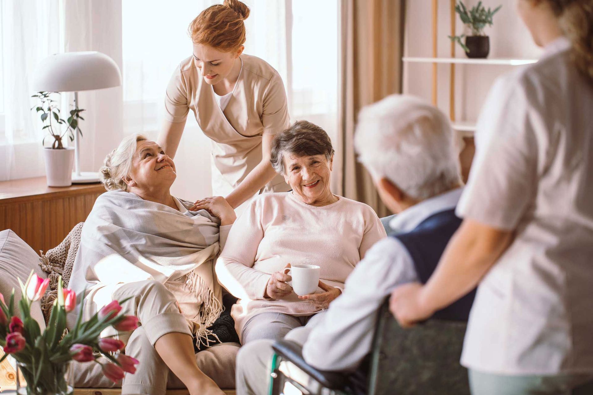 Group of elderly people with nurses Group of elderly people with nurses