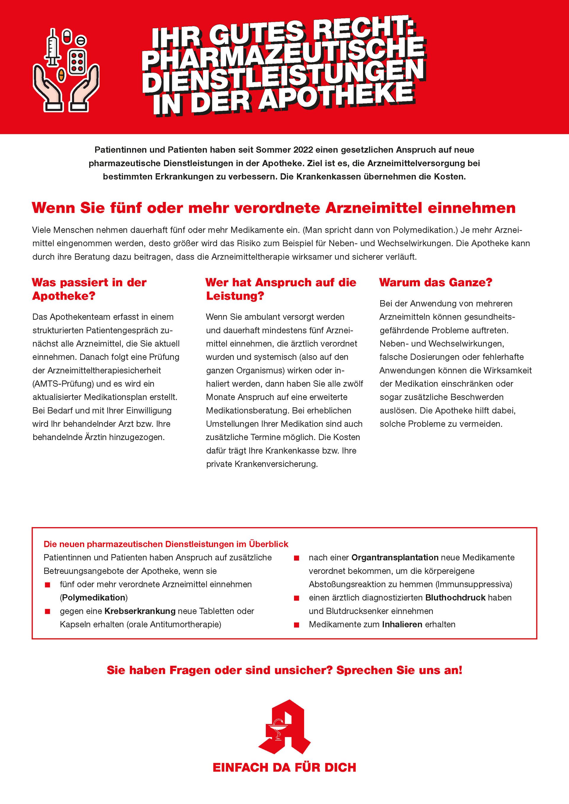 A red and white poster that says ihr gutes recht pharmazeutische dienstleistungen in der apotheke