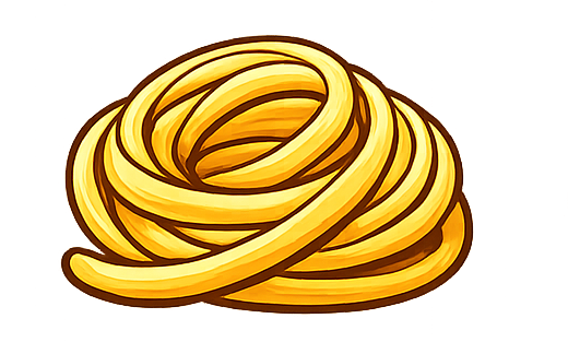 Illustrazione di un nido dorato di spaghetti o tagliatelle aggrovigliati su sfondo bianco