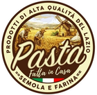 Logo circolare per la pasta con testo in italiano, campo di grano e mulino a vento, con la scritta