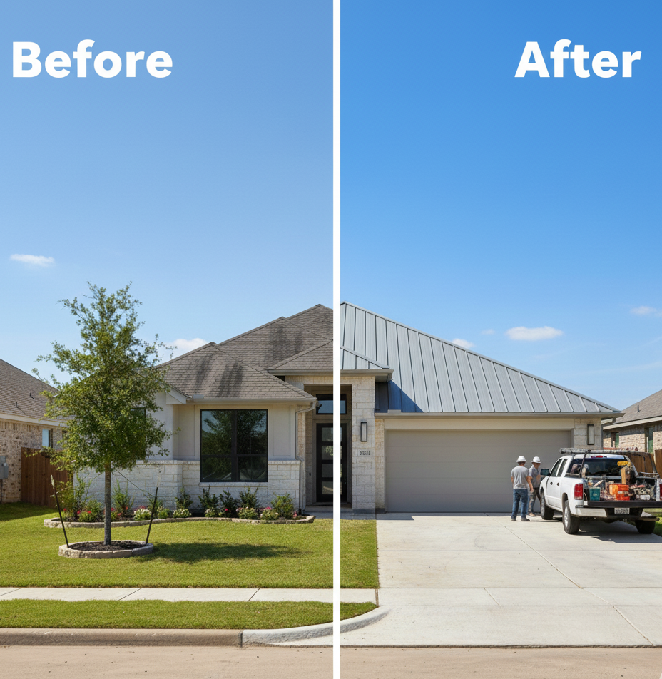 Before and after: asphalt roof replaced with standing seam metal roof