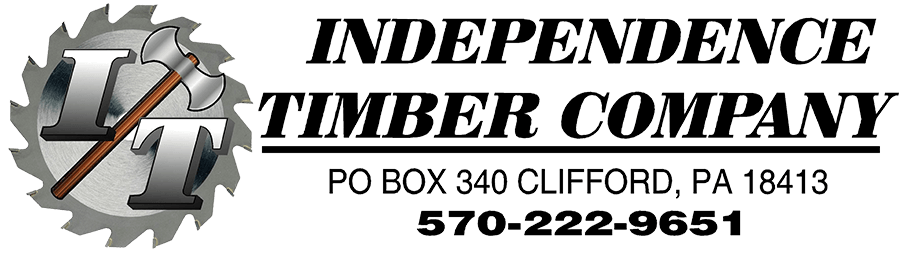 Independence Timber Company logo with gear and saw blade, black text, and phone number 570-222-9651