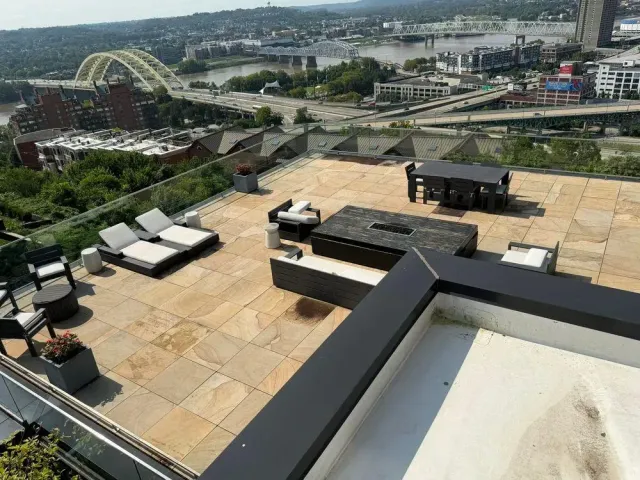Mt. Adams, Cincinnati rooftop deck and membrane flat roof overlooking the Ohio River