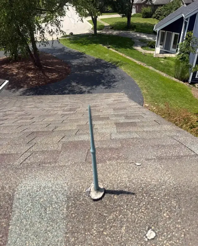 Lightning rod on a Mt. Airy, Cincinnati roof before removal for reroofing