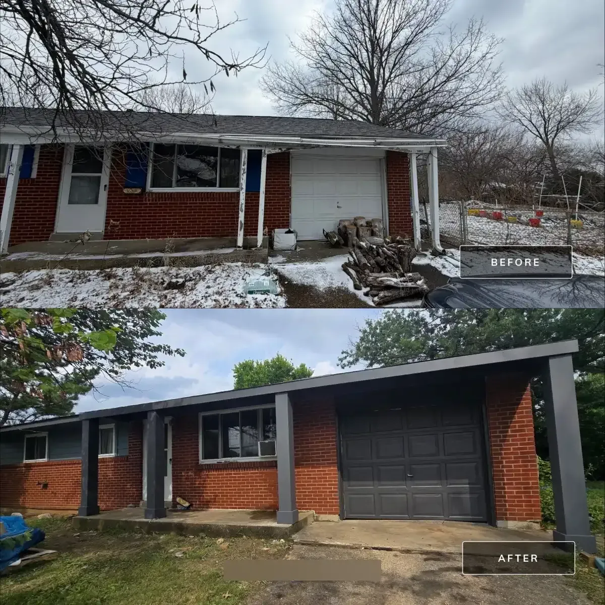 Before and after: new roof, siding, soffit, fascia and gutters on a Coverdale-area Cincinnati ranch
