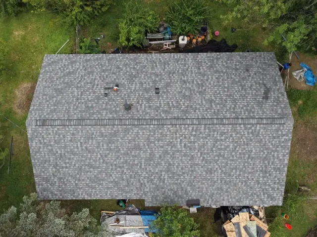 Drone view of a new CertainTeed Landmark PRO roof in Colonial Slate, Coverdale area, Cincinnati