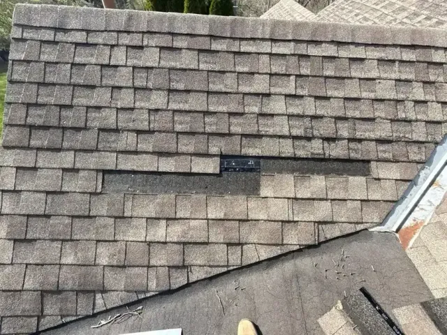 Damaged shingles on the old roof of a Fruit Hill, Cincinnati home