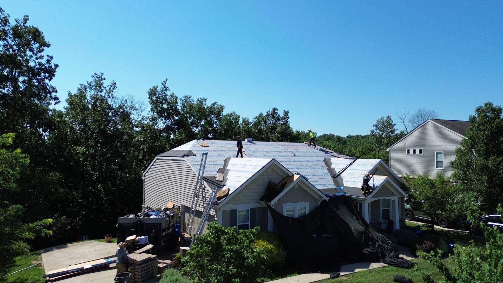Synthetic underlayment installed during a roof replacement in Independence, KY