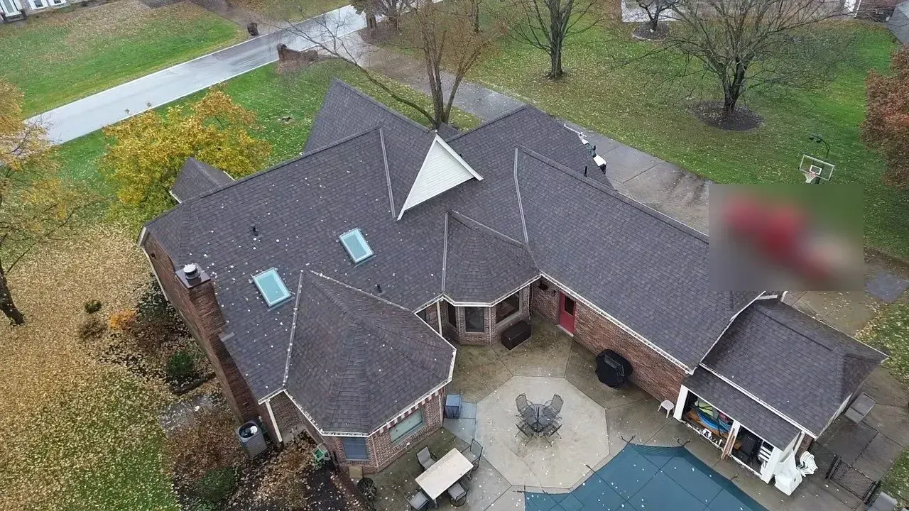 Drone view of the finished Shenandoah roof on a Florence, KY home off Tiburon Dr