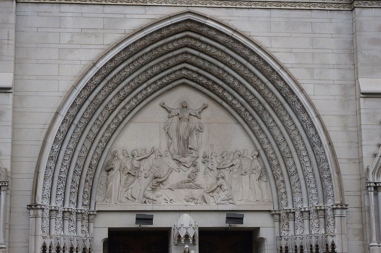 St. Mary's Cathedral Basilica of the Assumption - exterior detail depicting the assumption