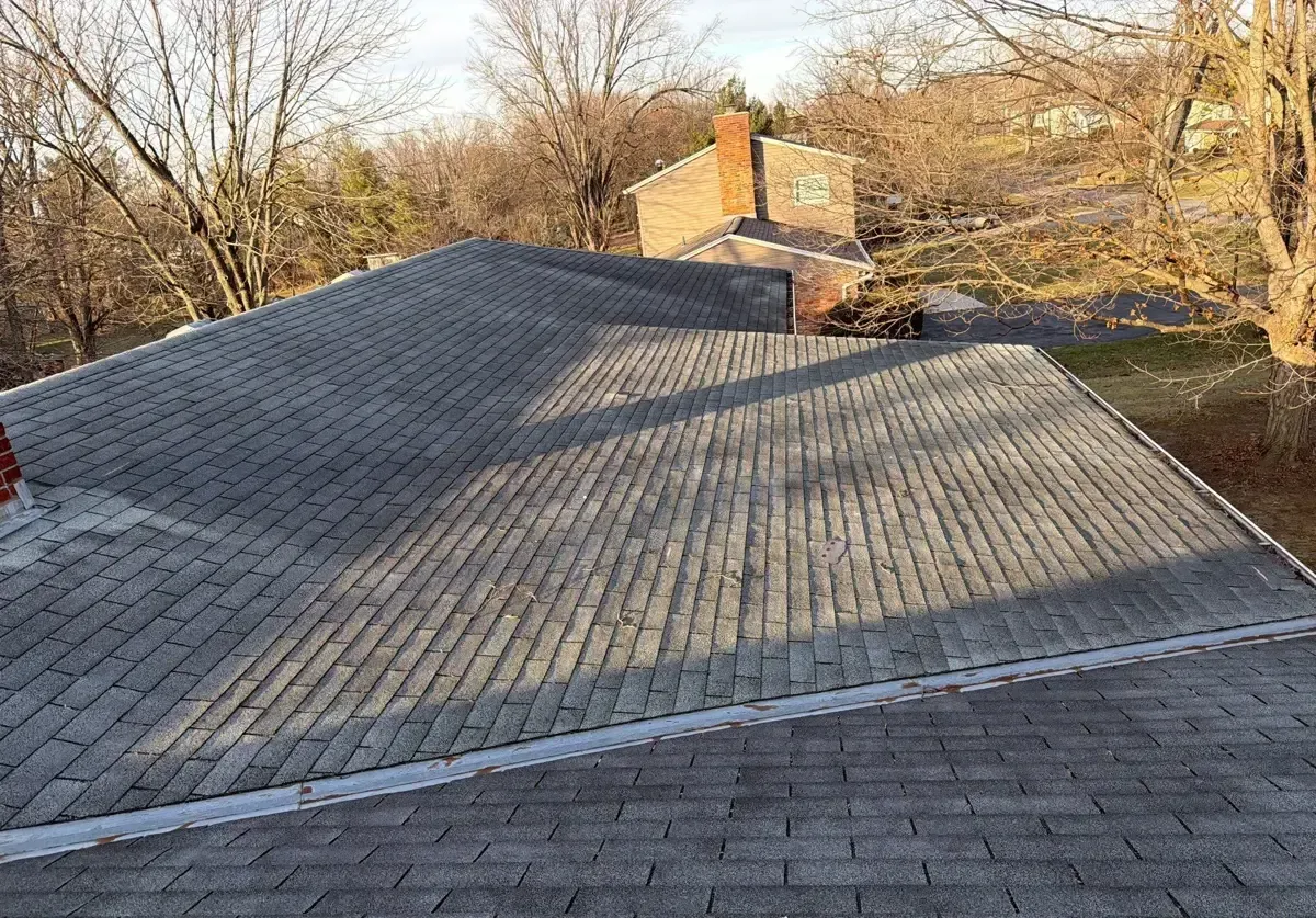Worn asphalt shingles on a West Chester, OH home before roof replacement