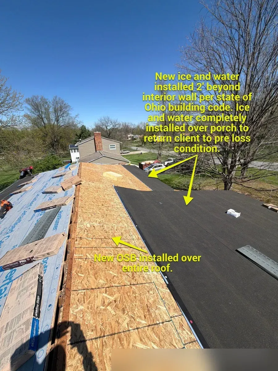 New OSB decking and ice and water shield installed per Ohio code