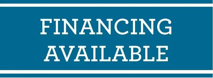 White “FINANCING AVAILABLE” text on a blue sign with a white border.