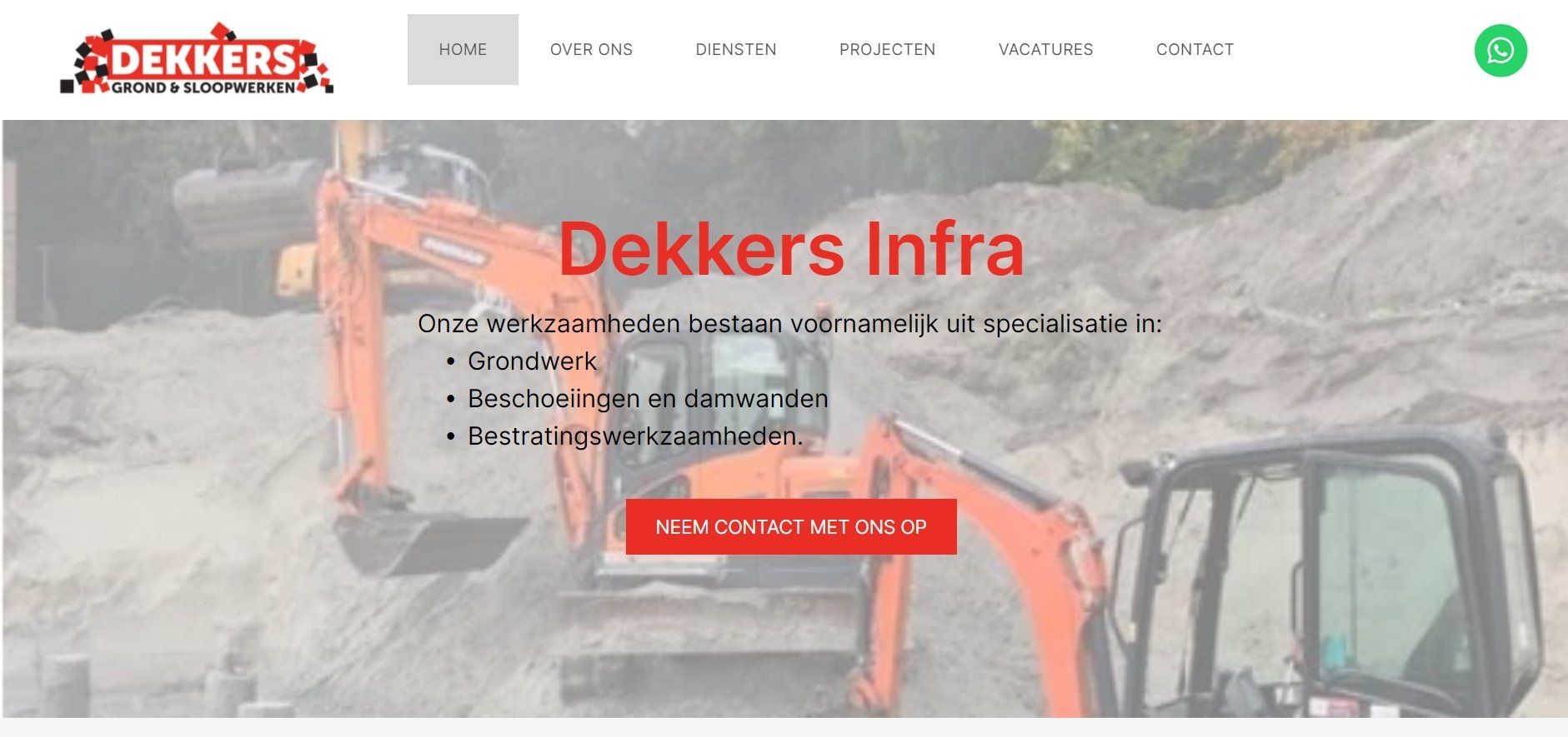 Een screenshot van een website voor dekkers infra