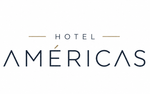 Logotipo do Hotel Am&eacute;ricas em azul escuro e dourado sobre fundo branco.
