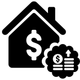 a black and white icon of a house with a dollar sign and a calculator .