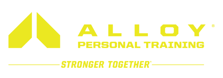 Yellow Alloy Personal Training logo with an abstract shape and tagline 