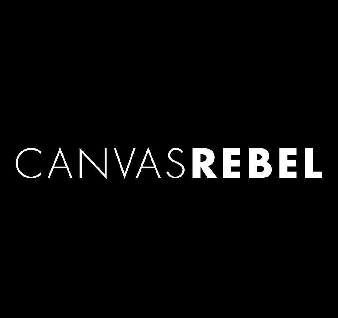 The logo for canvas rebel is white on a black background.