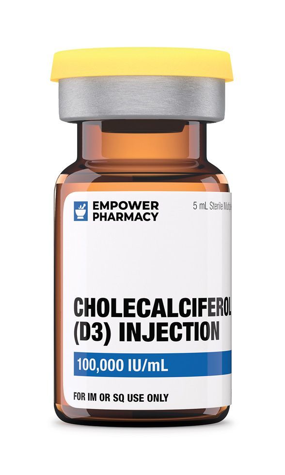 A bottle of cholecalciferol ( d3 ) injection from empower pharmacy.