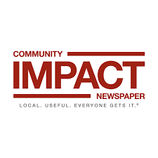 The community impact newspaper logo is red and white and says `` local , useful , everyone gets it . ''