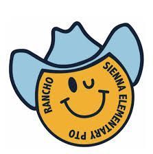 Rancho Sienna Elementary PTO logo: yellow smiley face in a blue cowboy hat.